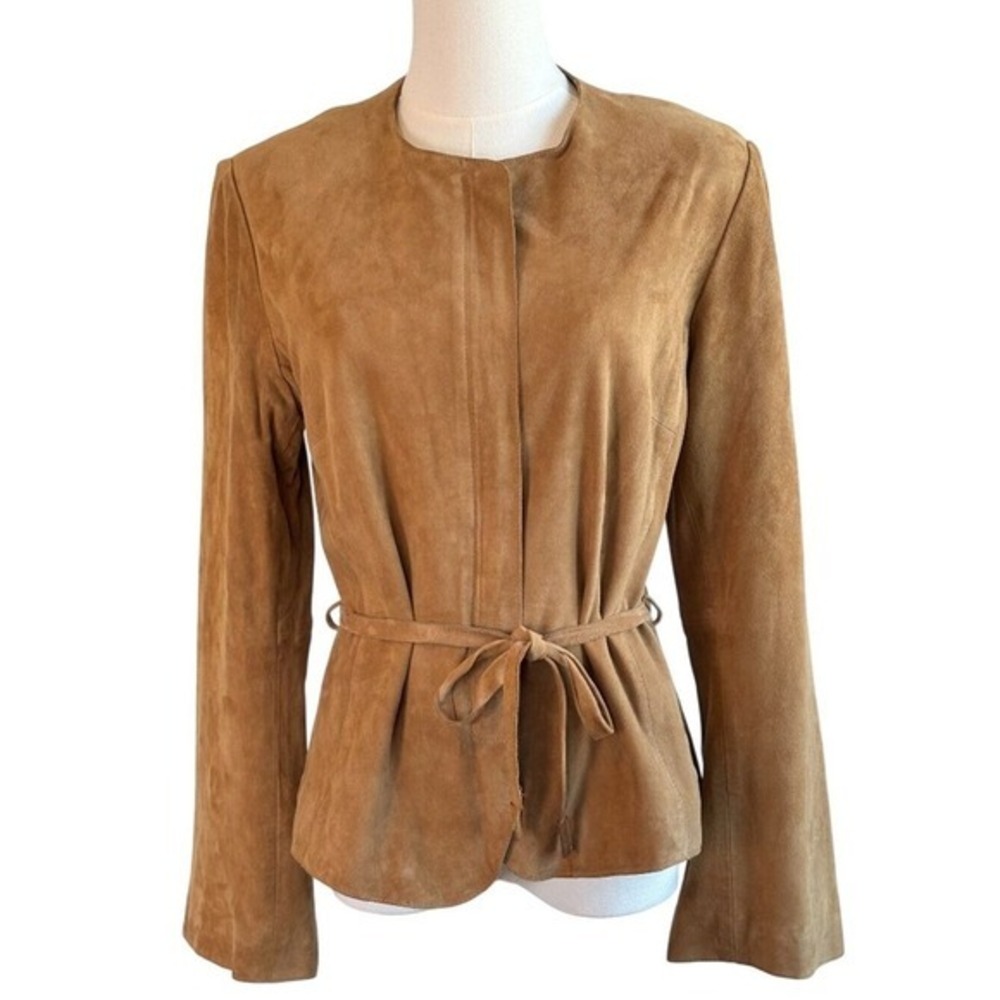 NEW Express Genuine Suede  Tie Waist Jacket Camel Tan Size M 90s Y2K Consign